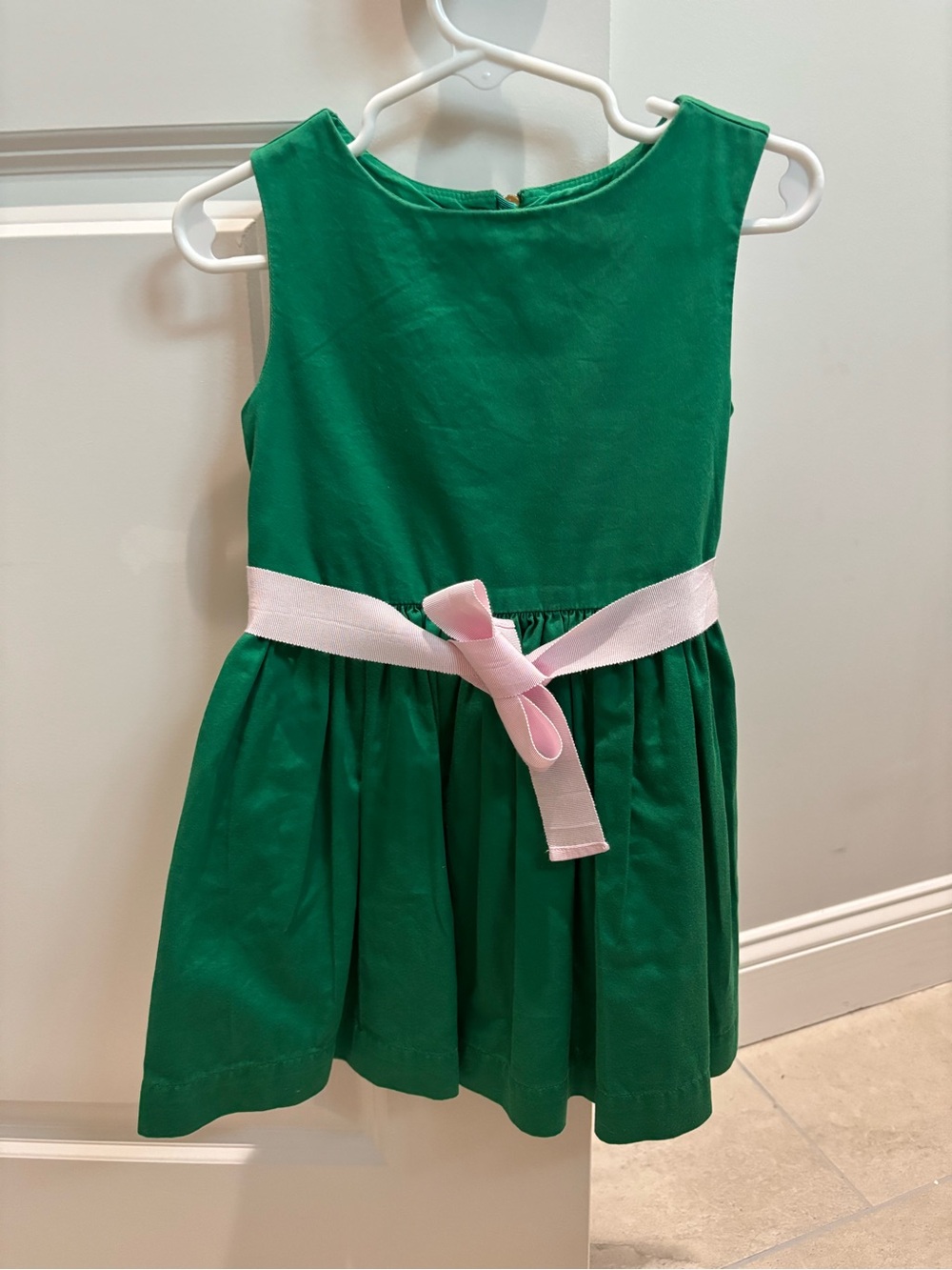 Crewcuts Girls' Green Sleeveless Dress with Pink Sash